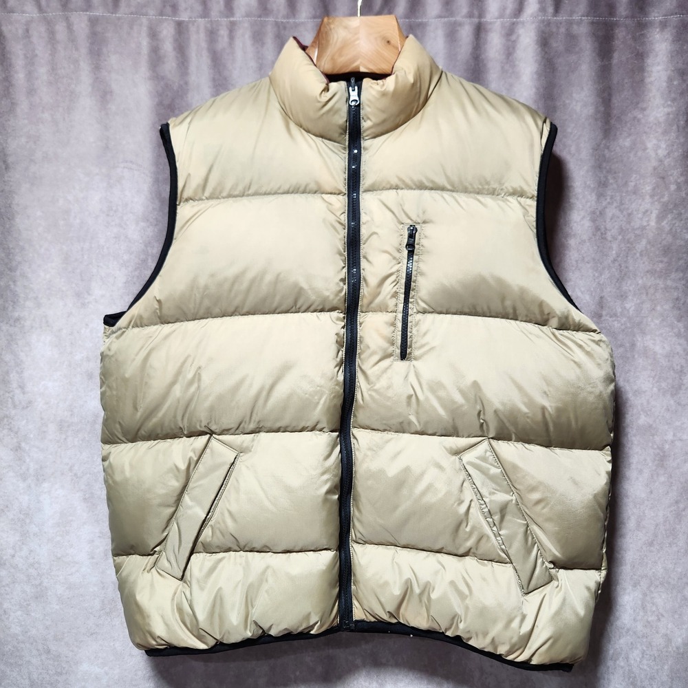 Guide Gear Mens XL Down Puffer Vest Reversible Tan Burgundy Outdoor Quilted
